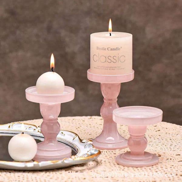 Simple Pink Roman Column Glass Candlestick Home Desktop Ornament Restaurant Atmosphere Decoration 26W0507