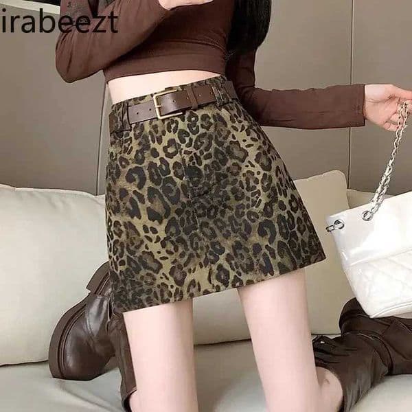 Leopard-print Western Style Skirt Female Autumn and Winter Popular Hot Sale High Waist A-line Hot Girls Short Skirt C260507