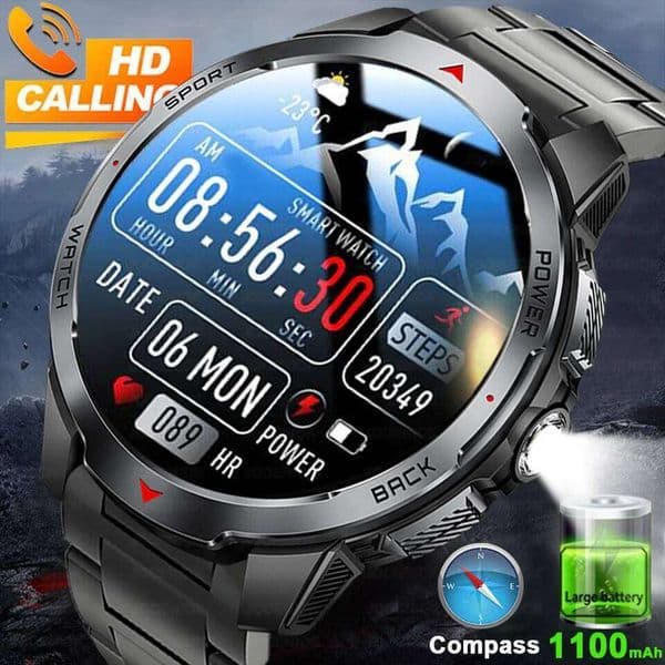 1100mAh Super Capacity Battery Outdoor Smart Watch Men 1.7inch Screen Compass BT Call 3ATM Waterproof SmartWatch 26Y0507