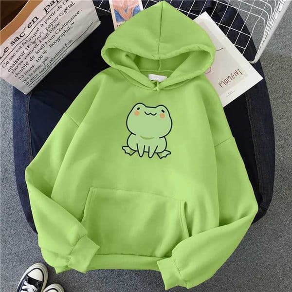 Frog Sweatshirt Cartoon Clothes Harajuku Long Slve Hooded Kawaii Hoodie for Girls Winter Flce Hoodies Pocket Grn Tops L260507