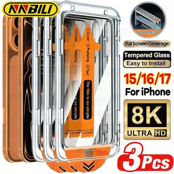 NNBILI 3pcs Oleophobic Coating Dust Free Easy Installation Screen Protector For iPhone 17 Pro Max 16 15 14 13 12 11Pro 17e Glass 26L0507