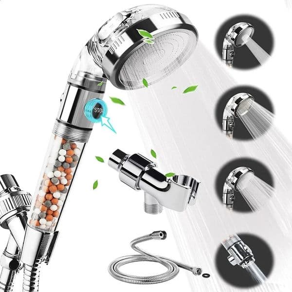 Luxury Designer Decor Shower Head High Pressure Water Saving With On/Off Switch Stop Button Ionic Mineral Anion 3 room Modes Handheld Bathro 1016