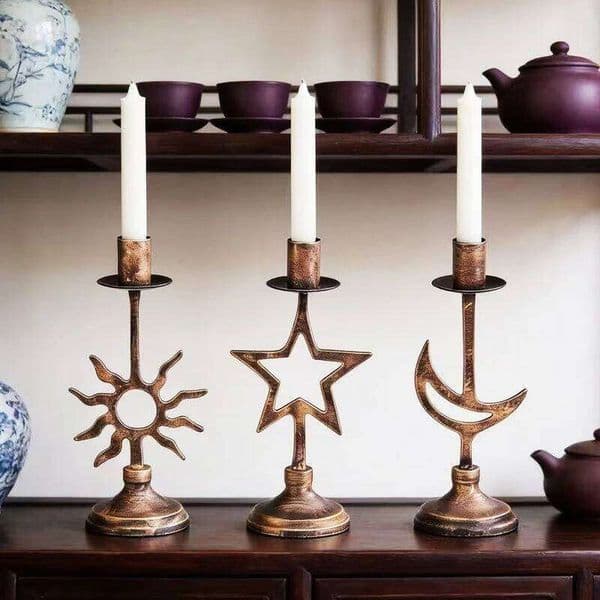 Stars Moon Sun Metal Candlestick Ornament Valentine's Day Party Candlelight Dinner Decoration 26Y0508
