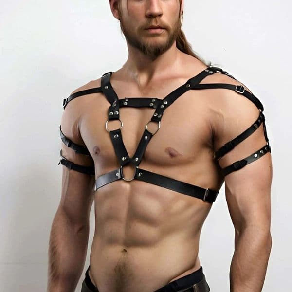 Mens Harness PU Leather Chest Harness Body Bondage Shoulder Belt Men Erotic Gay Fetish Punk Club Costume Clothing Accessories 260330