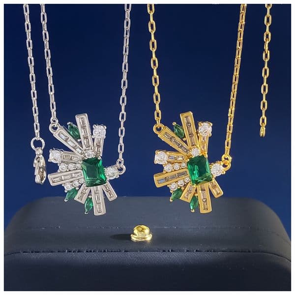 Designer Necklace for Women Geometric Half Fan Emerald Zircon Diamond Earrings Necklace Ring Jewelry Set Luxury Jewlery Designer for Women Timeless
