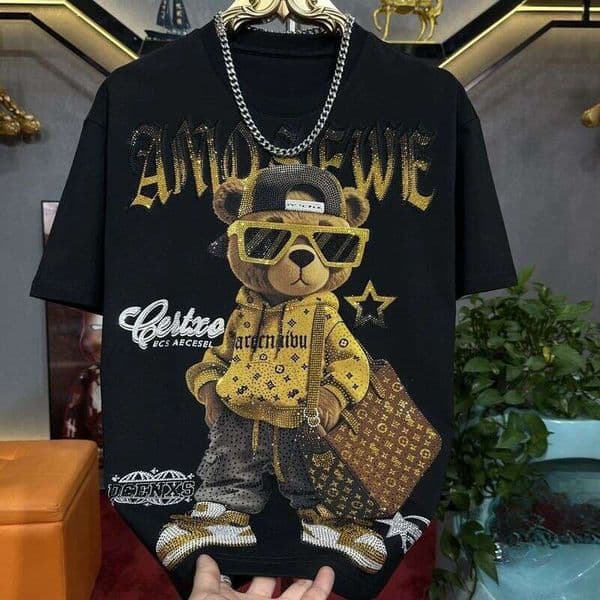 T Shirt Spring/Summer New Rhinestone Embellished Men's High-Quality Heavy-Duty Short-Sleeve Unisex Round-Neck Versatile T-Shirt Shirts