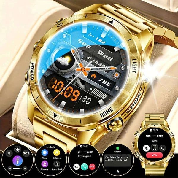 Smart Watch Men 10ATM Waterproof 1.46" AMOLED Screen LED Flashlight 515mAh Battery Heart Rate Sport BT Call Smartwatch 26Y0507