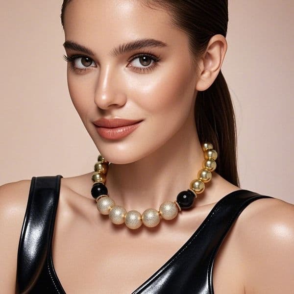Gift Earrings Comfortable Party Earrings Fashion Personality Exaggerated Acrylic Beaded Necklace Simple Round Collarbone Chain Jewelry NK26750