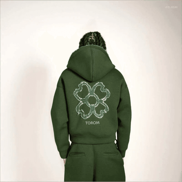 Men's Hoodies Olive Green Embroidered Zip Hoodie & Pants Set Men Streetwear Trendy Loose Casual 2-Piece Tracksuit 2026 Fashion