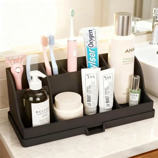 Silicone Toothbrush and Toothpaste Stand Bathroom Countertop Organizer with Drain Holes Storage Box for Toiletries 260506