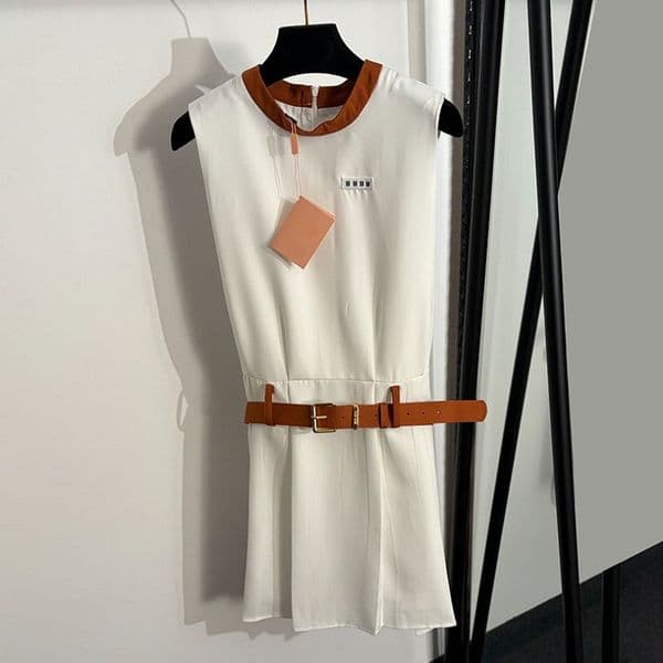 Women Elegant Vest Dress Designer Simple Sexy Slim Dress With Belt Summer Commute Party Luxury Dress