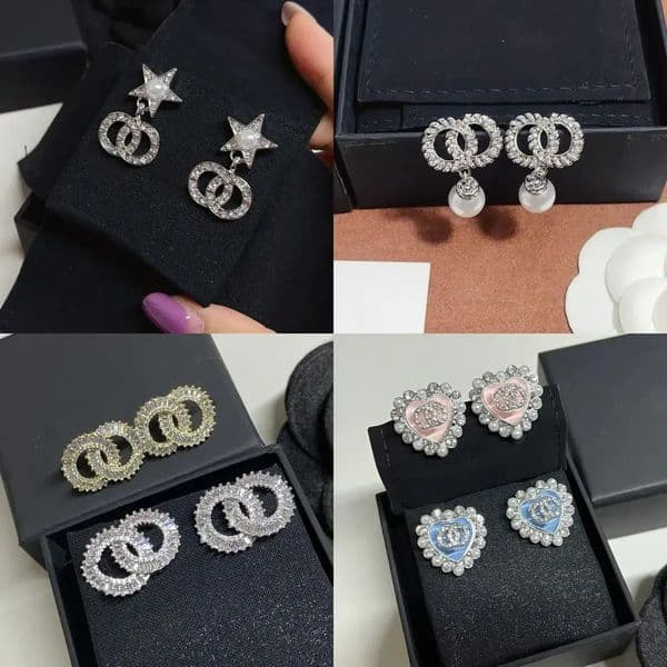 Charm Designer Stud Clip Chain 18k Plated Stainless Geometric Famous Women with Steel Sea Crystal Rhinestone Earring Wedding Party Luxury Jewerlry Gift