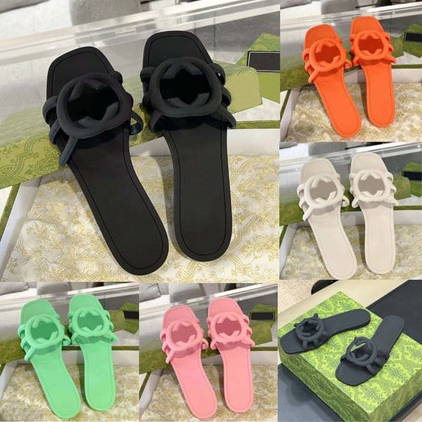 Slides Sandals Designer Interlocking Slippers Women Flat Beach Jelly cute Shoes Summer Script Orange Fall Mules Outdoor Waterproof Luxury Sandals slides 002