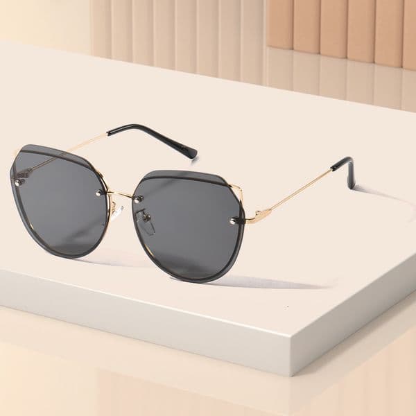 Free Shipping Directly From The Manufacturer, Oval-Shaped Metal Frameless Sunglasses With Cat Ears, Trendy Street Style Ins-Inspired Sunshades