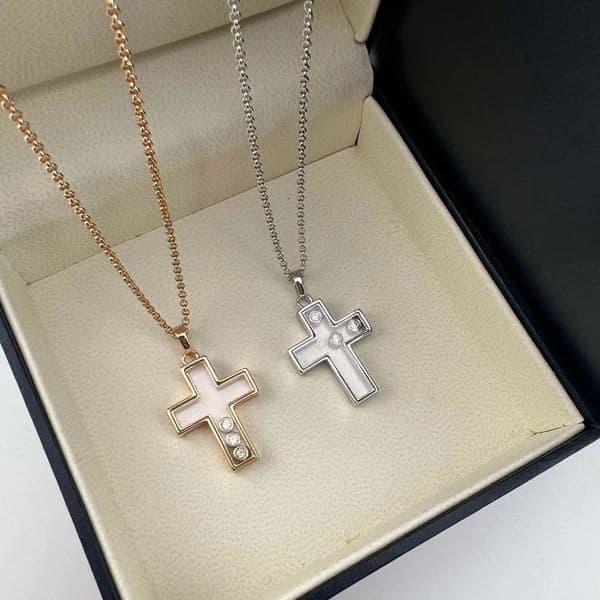 18K rose gold silver luxury cross designer pendant necklace for women with 3 diamonds slide charm choker necklaces jewelry