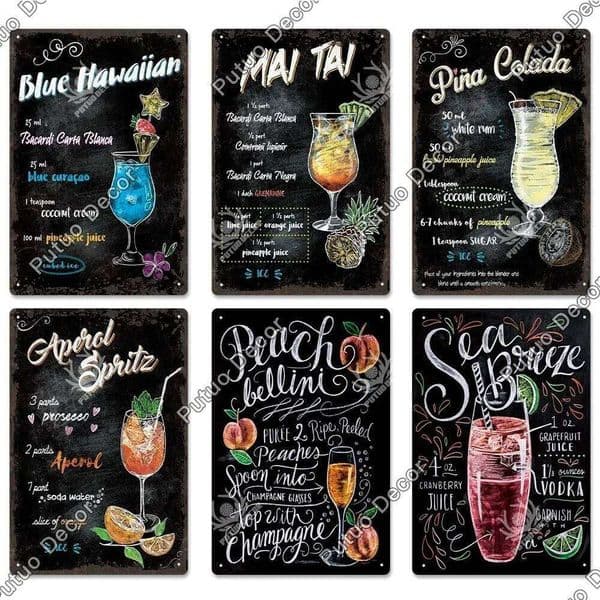 Putuo Decor Nostalgic Cocktail Tin Plaque Metal Sign Wall Art Ideal for Home Bars, Pubs & Man Cave Makeovers | Embossed 26H0507