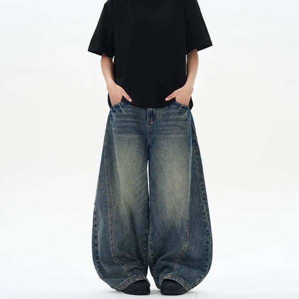 Spring Mens Jeans Oversized Wide Leg Pants Loose Vintage Patchwork Lightning Cracked Denim Trousers Streetwear Male 260507