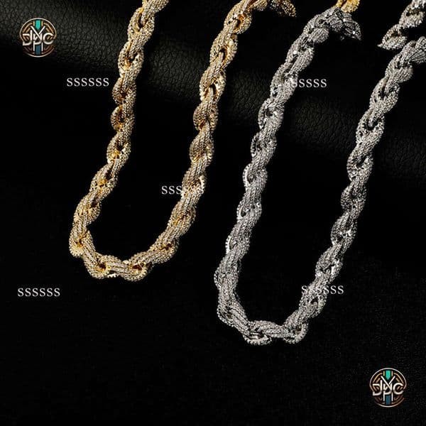 European and American Hip-Hop Men's Necklace 10mm Alloy Inlaid with Diamonds Thickened Braided Chain Fashion Exaggerated jewellery
