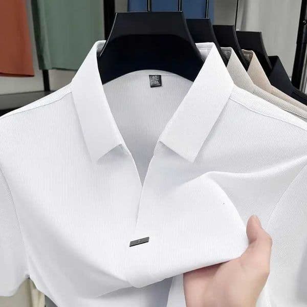 New Summer Business Turn-down Collar Short-sleeved T-shirt Seamless Casual Mens Shirts H260507