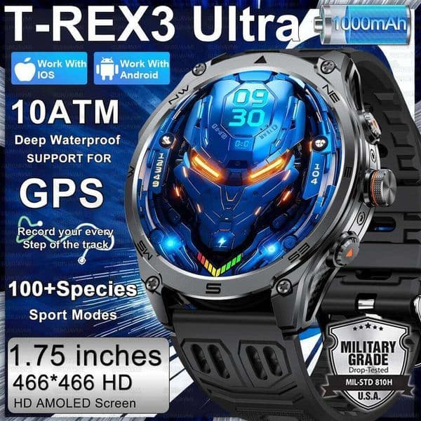 2026 New 1000Mah Battery GPS trace Compass 10ATM Waterproof Tactics Sport Flashlight call Smart Watch Men 26Y0507