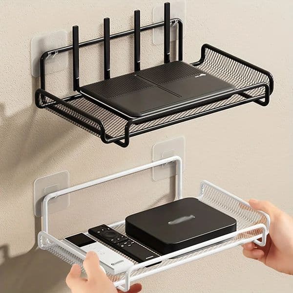 Stainless Steel WallMounted Router Shelf NoDrill SpaceSaving Organizer for TV Top Boxes Keys Small Items in Living Room 260507