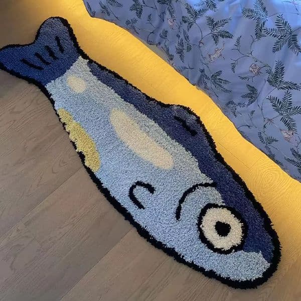 VIKAMA Salted Fish Shape Creative Carpet Cashmere Carpet Bedroom Bedside Rugs Waterproof Non-Slip Bathroom Floor Mat 260508