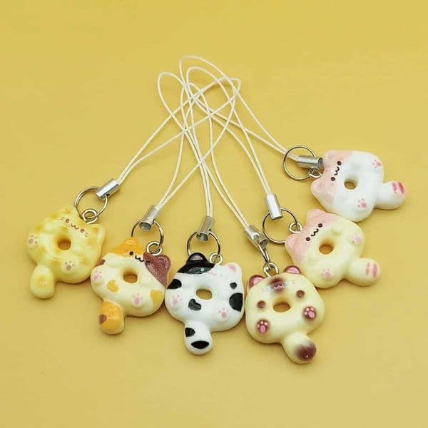 Adorable Kitten Donut Cat Phone Charm Strap Keycord Cute Lanyard Cellphone Case Pendant for Airpods Case Keychain Cord L260508
