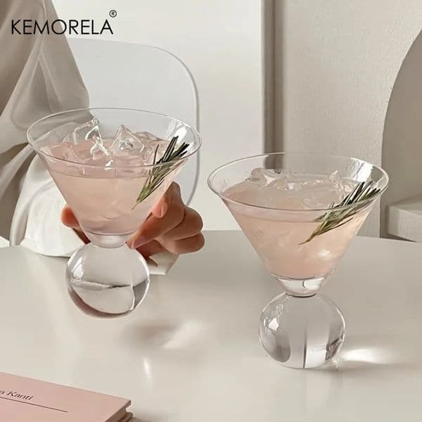 KEMORELA Martini Glass Cup 260ML Short Foot Beaded Cocktail Glasses Cups Thin Champagne Glass Transparent Wine Glasses Cup 260508