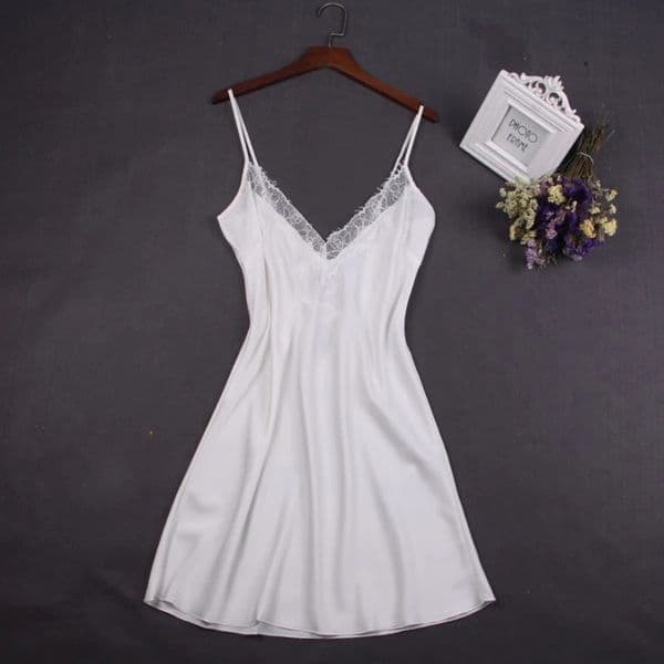 Sexy White Women Nightwear Lace Nightdress Nighty Mini Nightgown Suspender Skirt Sleepwear Rayon Sleeveless For Female M-XXL 260508