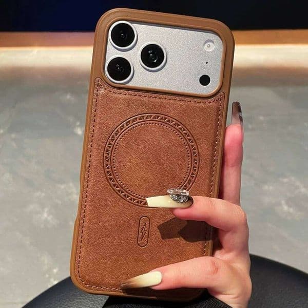 Vintage PU Leather Magsafe Phone Case For iPhone 17 Air16 15 14 13 12 Pro Max 11 XR Soft Shockproof Bumper Business Cover 26W0508