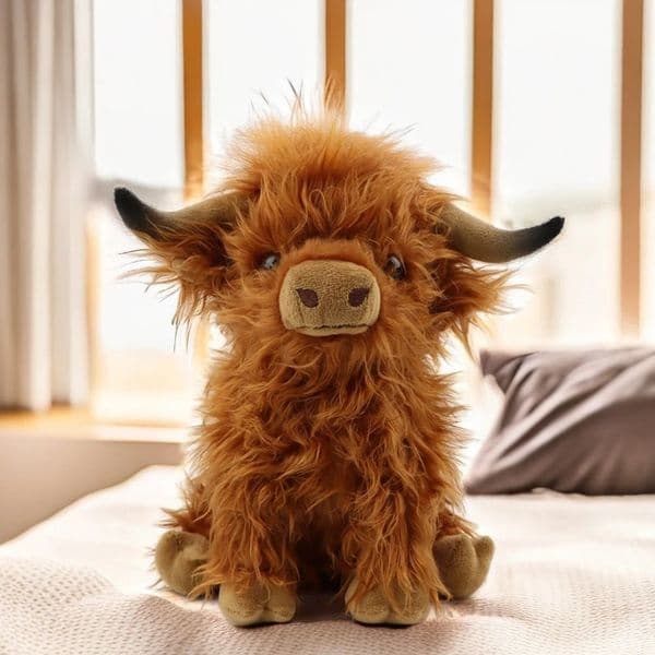 CYISONAL Highland Cow Stuffed Animals Plush Toy Fluffy Bull Animal Doll Soft Gift for Kids Boys Girls 10 Inches Tall 260507