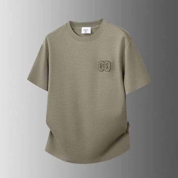 Men's Tees & Polos 2026 Summer New Loose Round Neck Short Sleeve T-shirt Men's Trendy Brand 3D Embroidered Casual Striped Half-Sleeve Tee