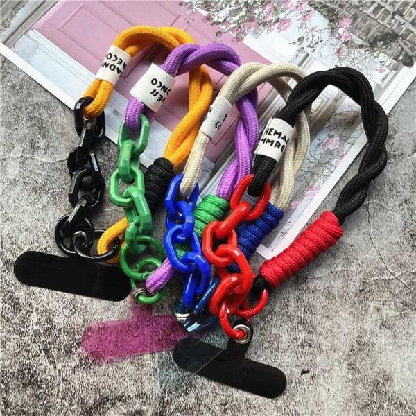 Wrist Lanyard Contrasting Colors Rope for Mobile Phone Strap Charm With Patch Wrist Strap Anti-lost Keychain Lanyard Short Chain L260508