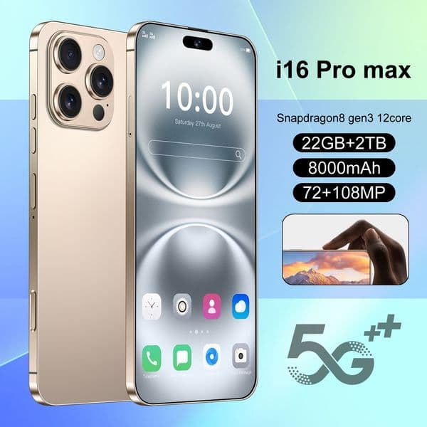 i16ProMax Original 5G smartphone global version Snapdragon 8 Gen3 10-core 7.3-inch screen (Smart Island) resolution 1440*3200 50MP+108MP battery 8000mAh IOS system