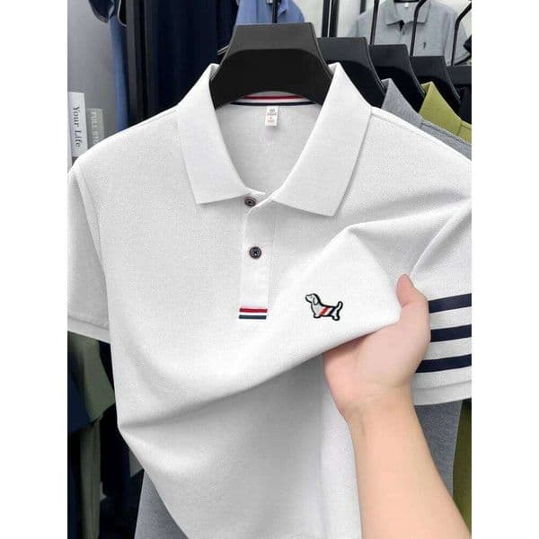 100% pure cotton short sleeve high-end brand cartoon dog embossed men's T-shirt summer new Korean casual breathable polo shirt 26Y0508