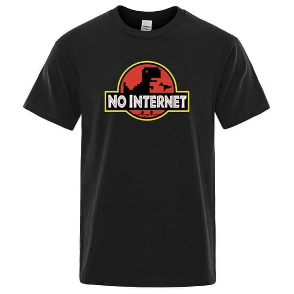 Cartoon Dinosaur tee shirt Printed No internet T shirt men dino tshirt funny Harajuku Tops Jurassic offline park Mens t-shirt Q260508