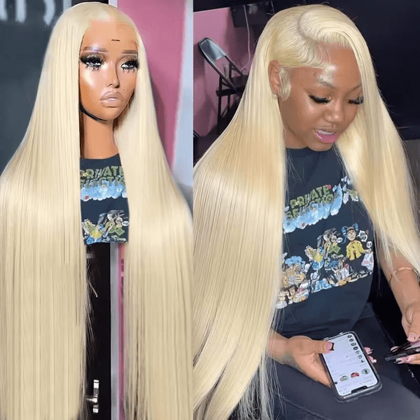 250Density Blonde Straight 613 Hd Lace Frontal Wig Human Hair 13X6 13X4 Transparent Brazilian Straight Lace Front Wigs 30 34 Inch Synthetic