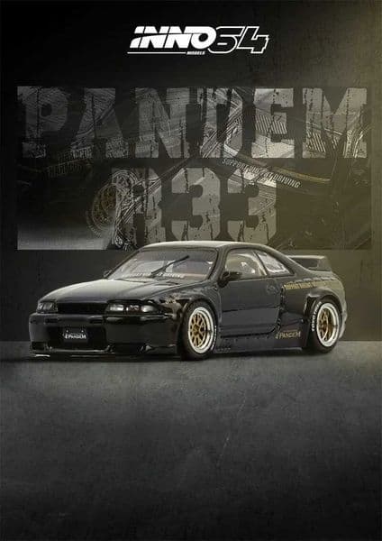 INNO 164 R33 PANDEM Skyline BCNR33 Black/PANDEM ROCKET BUNNY 190E Alloy Vehicle Collectible Car ModelL260508UNEV