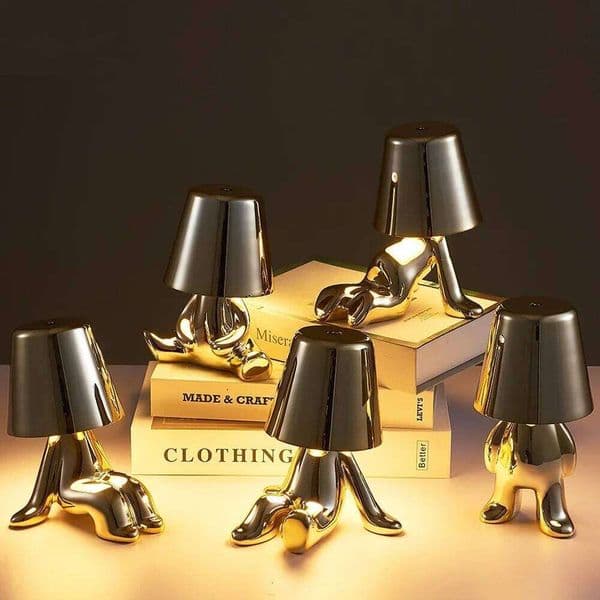 Nordic Chrome Little Golden Man Table Lamp Living Bedroom Bedside Children's Room Night Lights Net Red Creative Desk Lamps S260507