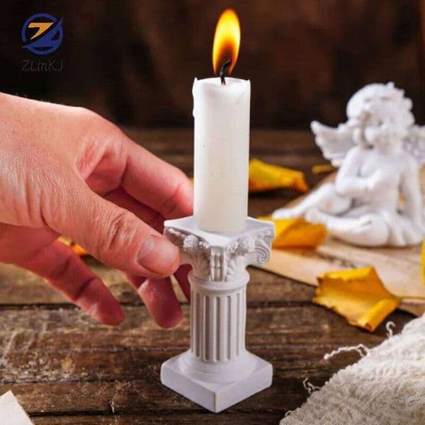 Mini Candlestick Roman Pillar Greek Column Statue Pedestal Figurine Sculpture Candle Holder Stand Home Dinning Room Decor 26Y0508