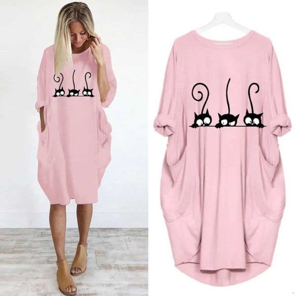 Womens Loose Long Slved Summer Plus Size Dress Autumn Winter Casual Round Neck Solid Color Long Slve Pocket Loose Pullove L260508