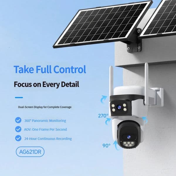 8MP 4G Solar Dual-Lens Security Camera, Outdoor PTZ CCTV with AOV Low Power, 360° Panoramic View & Color Night Vision