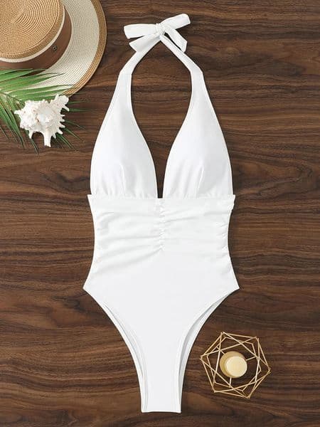 Halter Top Bathing Suit Woman Swimsuits One Piece Swimwear Womens 2026 Trend V Neck Beachwear Female Monokini Summer Bodysuit 260508
