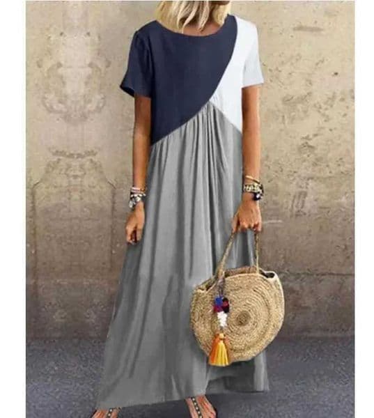 Women Dresses Long Maxi Dresses for women Vestidos Casual Dress Beach Patchwork Color Short Slve Loose Casual Plus Size Dress L260508