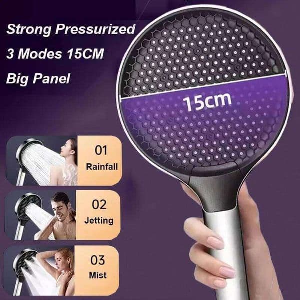 15CM Big Panel Massage Spa Pressurized Shower Head 3 Mode Adjustable High Pressure Water Saving One-Key Stop Handheld Showerhead 26L0508