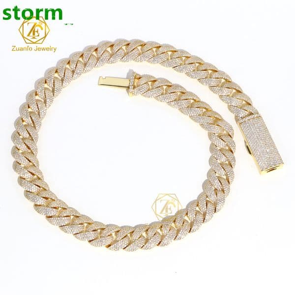 Luxury Mens Hiphop Jewelry 15mm D VVS1 Miami Cuban Chain Ice Out 4Rows 925 Silver Moissanite Cuban Link Chain
