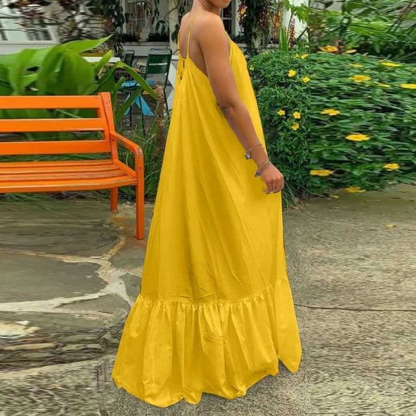 Spring Dress For Women Sexy Solid Strap Dress Pocket Loose Backless Big Swing Dresses Holiday Dresses For Women Wedding Guest L260508