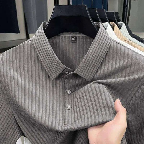 New Men's Casual Fashion Striped Short Sleeved Collar Polo Shirt Breathable and Comfortable Summer Versatile T-shirt 26Y0508