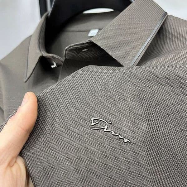 Men Polo Shirt Waffle Texture For Premium Feel Metal Line Emblem Stiff Lapel Perfect For Business Men's Clothing Daily Outfit
