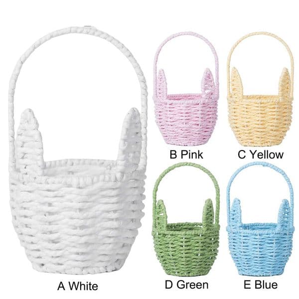 Easter Cute Rabbit Ears Basket with Handle Mini Handmade Rabbit Baskets Cartoon Woven Ear Decorative Basket Sundries OrganizerJ260508